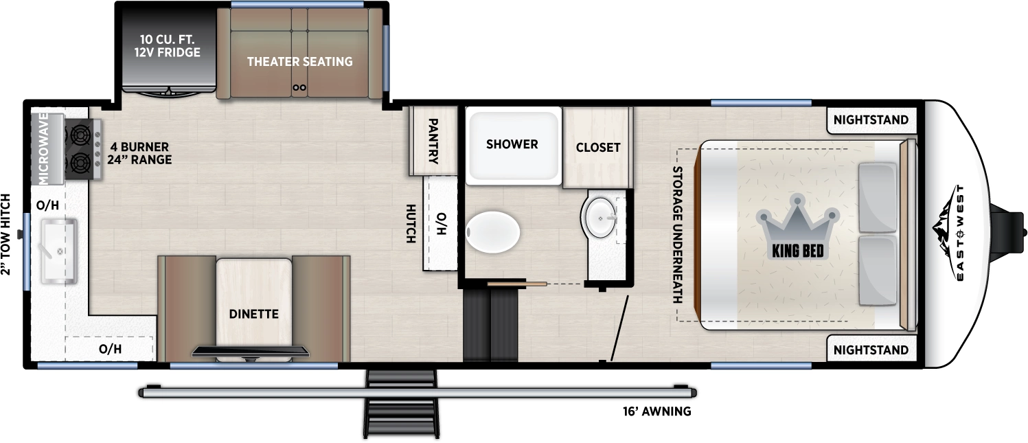 The Tandara 235ML floorplan has one entry and one slide out. Exterior features include: fiberglass exterior and 16' awning. Interiors features include: rear kitchen and front bedroom.